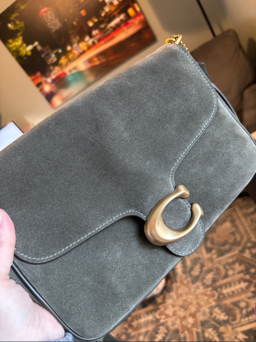Coach Soft Tabby Olive Suede Shoulder Bag - Picture 14 of 15
